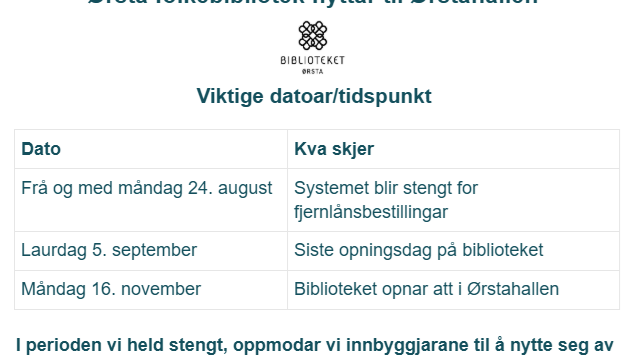 Lenkje til artikkel: Snart flyttar biblioteket !!