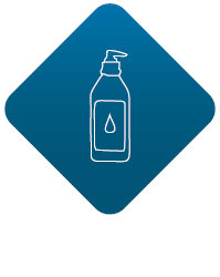 Illustrasjon av ei handspritflaske med teksten: Personleg hygiene. Toalettsaker, handsprit, munnbind og søppelsekka (til nødtoalett) til nødvendig hygiene.