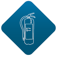 Illustrasjon av eit brannsløkkjar apparat med teksten: Sørg for at du kan sløkkje mindre brannar/branntilløp på eiga hand.